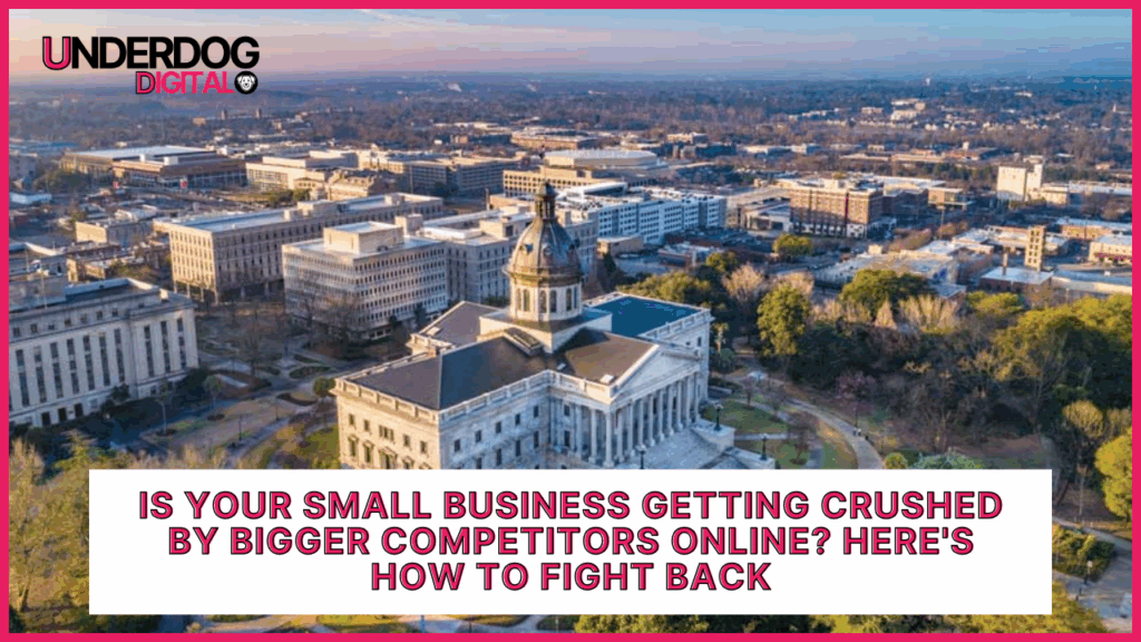 Small business owner creating authentic local content to compete with larger competitors in digital marketing